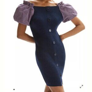 Anthropologie Maeve Mixed Media‎ Pugg Sweater Blue Dress Size XS Preppy